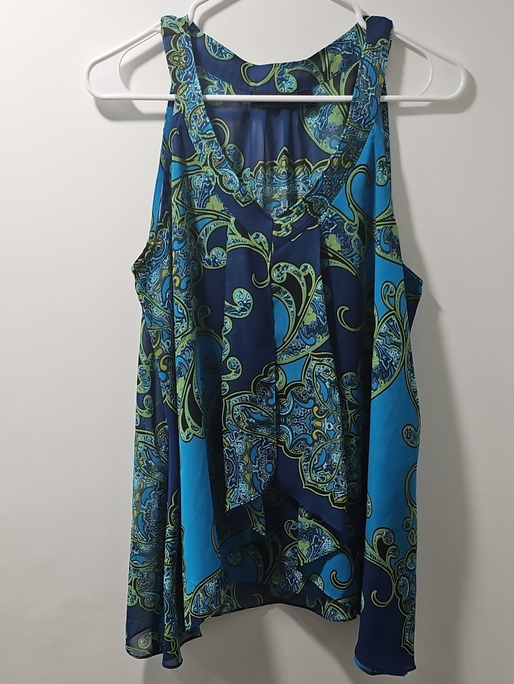 Apt. 9 Blue and Green Paisley V-Neck Sleeveless Top Sz L NWOT